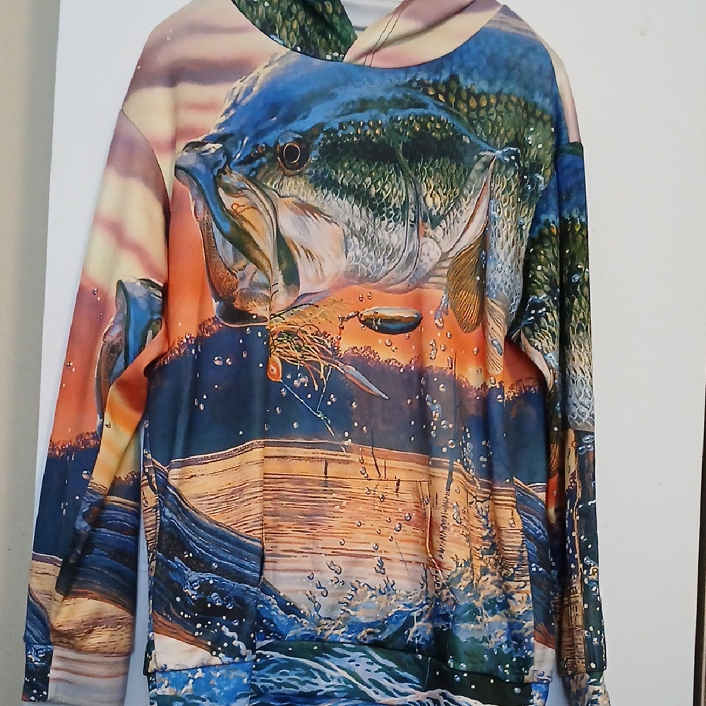 SHEIN Bass Fishing Mens Hoodie XL